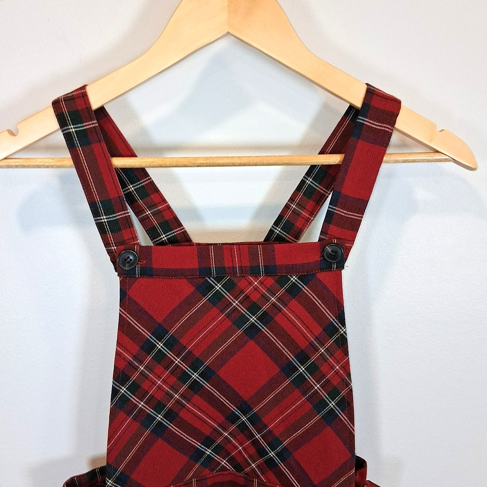 Forever 21 Red Plaid Bib Overall Dress Size S Dark Academia School Girl Preppy - Picture 2 of 14
